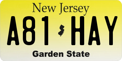 NJ license plate A81HAY