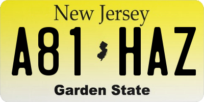 NJ license plate A81HAZ