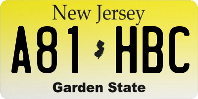 NJ license plate A81HBC