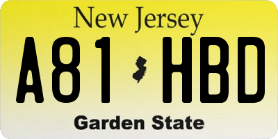 NJ license plate A81HBD