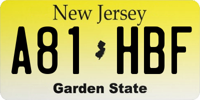 NJ license plate A81HBF