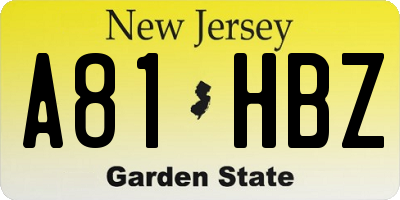 NJ license plate A81HBZ