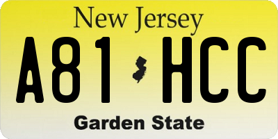 NJ license plate A81HCC