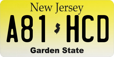 NJ license plate A81HCD