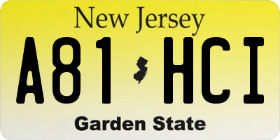 NJ license plate A81HCI