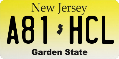 NJ license plate A81HCL