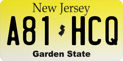 NJ license plate A81HCQ