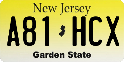 NJ license plate A81HCX
