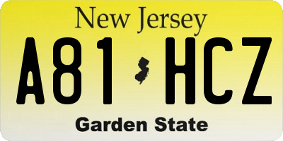 NJ license plate A81HCZ