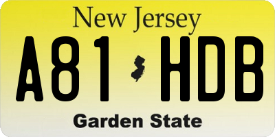 NJ license plate A81HDB