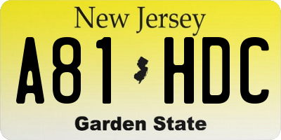 NJ license plate A81HDC