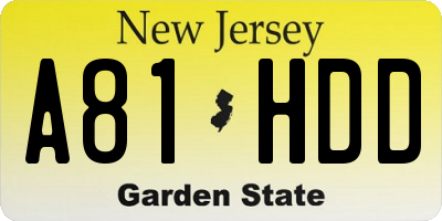 NJ license plate A81HDD