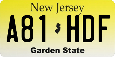 NJ license plate A81HDF