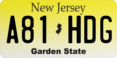 NJ license plate A81HDG