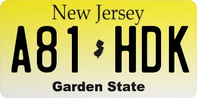 NJ license plate A81HDK
