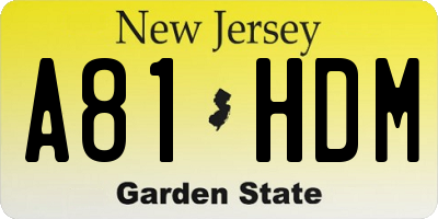 NJ license plate A81HDM
