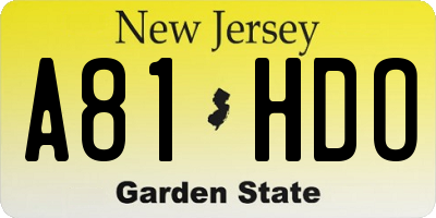 NJ license plate A81HDO