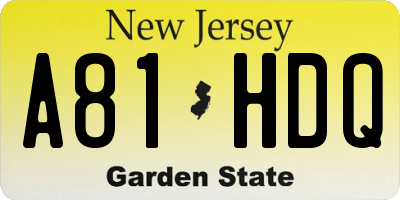 NJ license plate A81HDQ