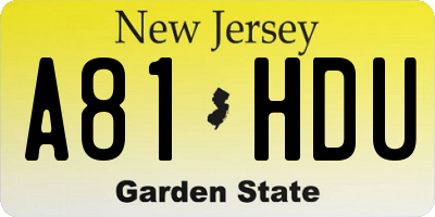NJ license plate A81HDU
