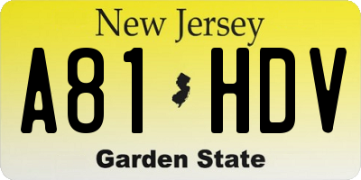 NJ license plate A81HDV