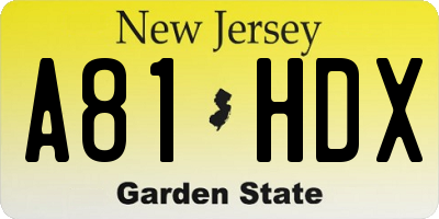 NJ license plate A81HDX