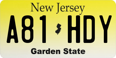 NJ license plate A81HDY