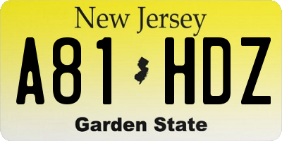 NJ license plate A81HDZ