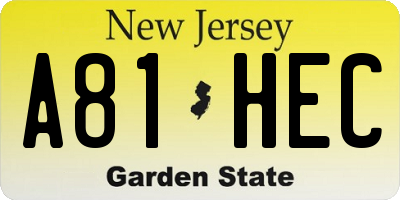 NJ license plate A81HEC