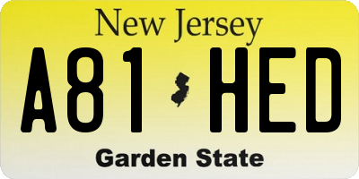NJ license plate A81HED