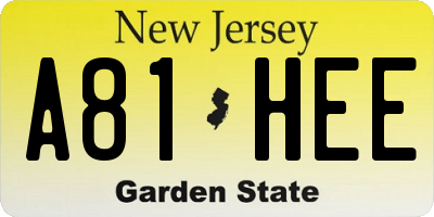 NJ license plate A81HEE