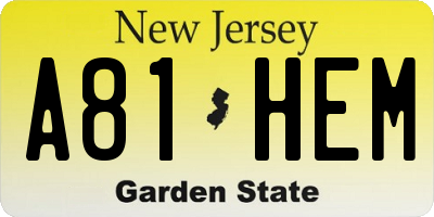 NJ license plate A81HEM