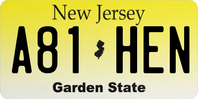 NJ license plate A81HEN