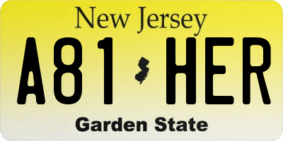 NJ license plate A81HER