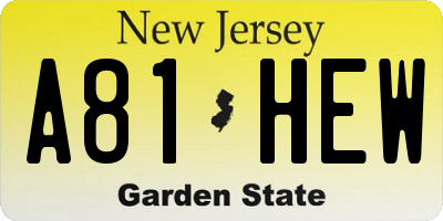 NJ license plate A81HEW