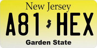 NJ license plate A81HEX