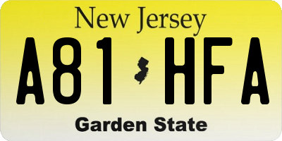 NJ license plate A81HFA