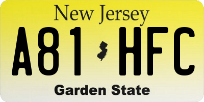 NJ license plate A81HFC