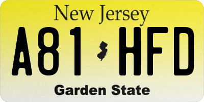 NJ license plate A81HFD
