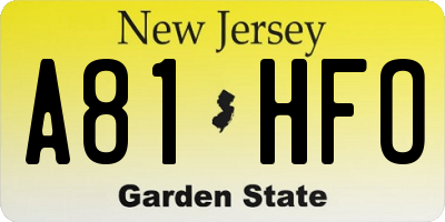 NJ license plate A81HFO