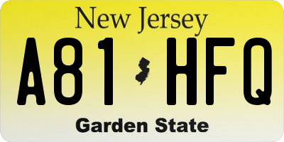 NJ license plate A81HFQ