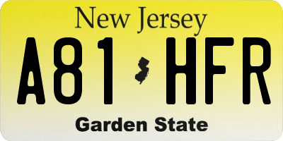 NJ license plate A81HFR