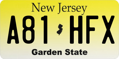 NJ license plate A81HFX
