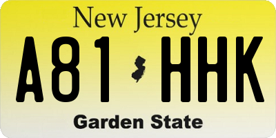 NJ license plate A81HHK