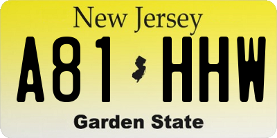 NJ license plate A81HHW