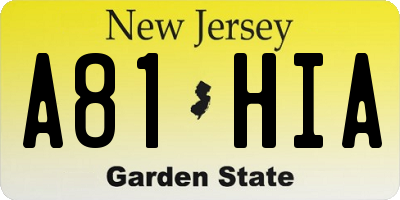 NJ license plate A81HIA