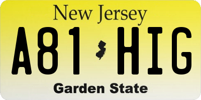 NJ license plate A81HIG