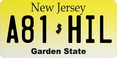 NJ license plate A81HIL