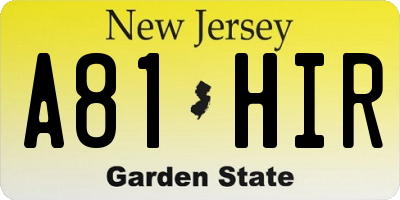 NJ license plate A81HIR