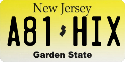 NJ license plate A81HIX