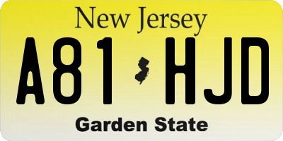 NJ license plate A81HJD